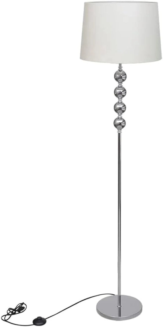 VidaXL Stehlampe mit 4 Glühbirnen – weißer, runder Lampenschirm, Ø 38 cm – Chrom mit Fußschalter – E27