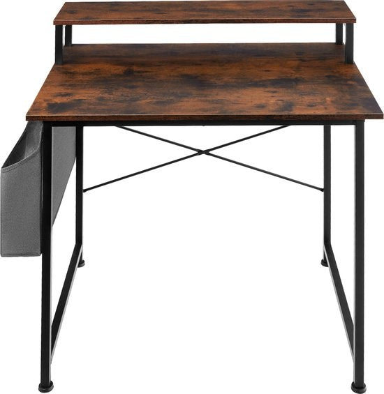 tectake - Everett Schreibtisch - 80 cm breit - mit Ablage und Organizer - Computertisch - dunkelbraun - 404662