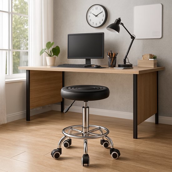 Bayt Sattelhocker - Sattelstuhl Rund - Barbierhocker - Sattelhocker auf Rollen - Tabouret - Höhenverstellbar - Schwarz