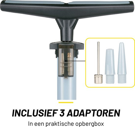 Dunlop Fahrradpumpe mit Manometer - Fahrradpumpe für Dunlop, Schrader und französische Ventile - Standpumpe inkl. Adapter für Wasserspielzeug und Bälle