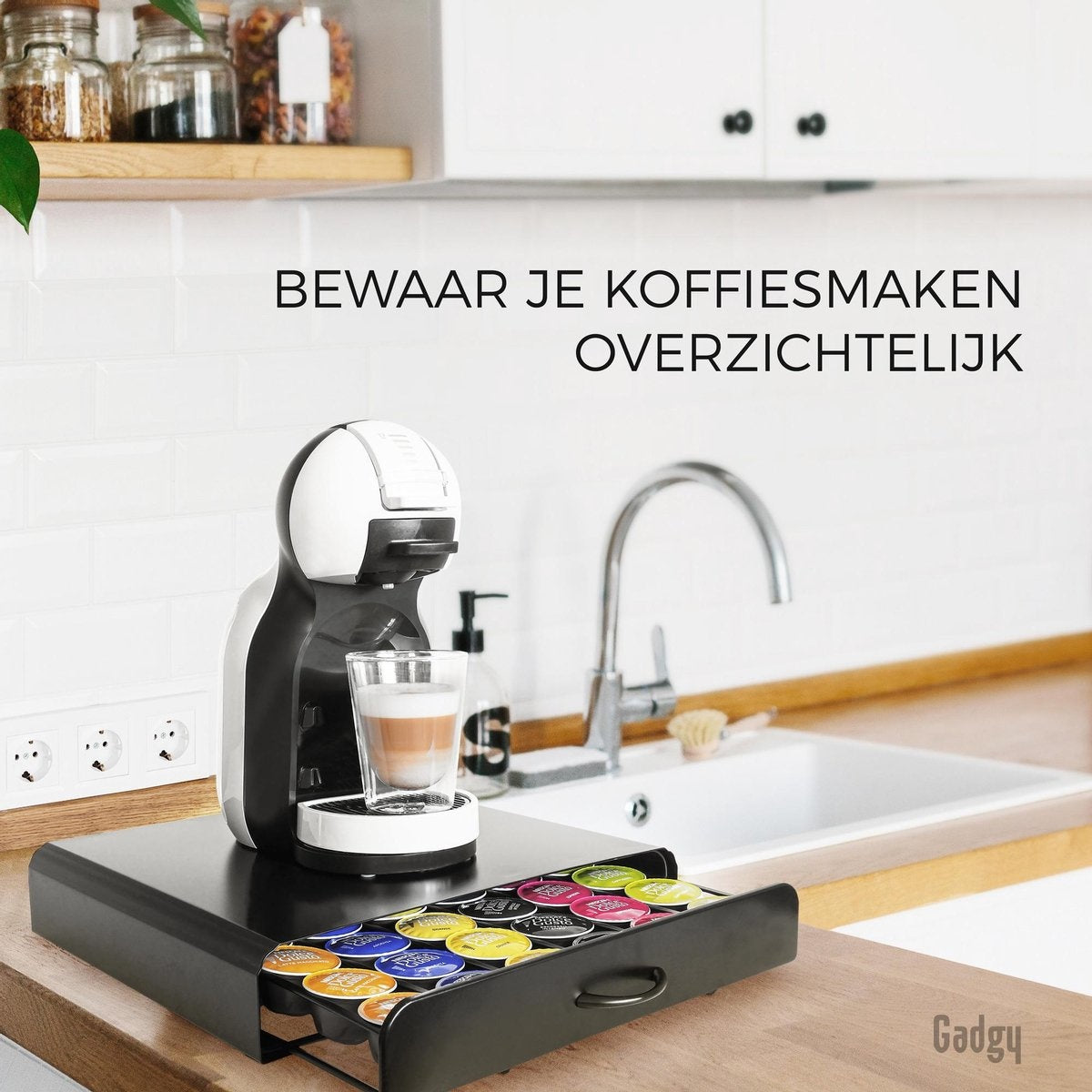 Gadgy Kapselhalter mit Schublade - Halter für Kaffeetassen - Für Dolce Gusto - 36 Kapseln - Edelstahl - Schwarz