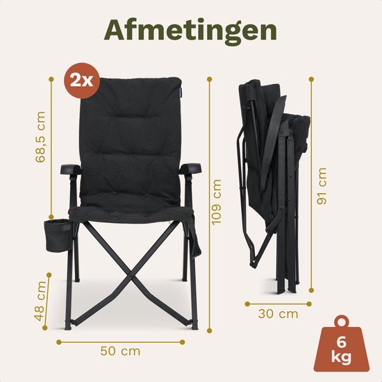 TRVLMORE Campingstühle Luxus - klappbar - 2er-Pack - 150KG Tragkraft - Inkl. Tragetasche - Klappstuhl - Campingstuhl - Klappstuhl - Schwarz