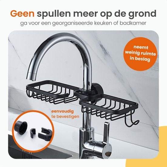 Goliving Doucherek Hangend - Doucherekje - Zonder Boren - Keukenrek - Gootsteen Organizer - Badkamer Accessoires - Dubbele Ruimte - Zwart