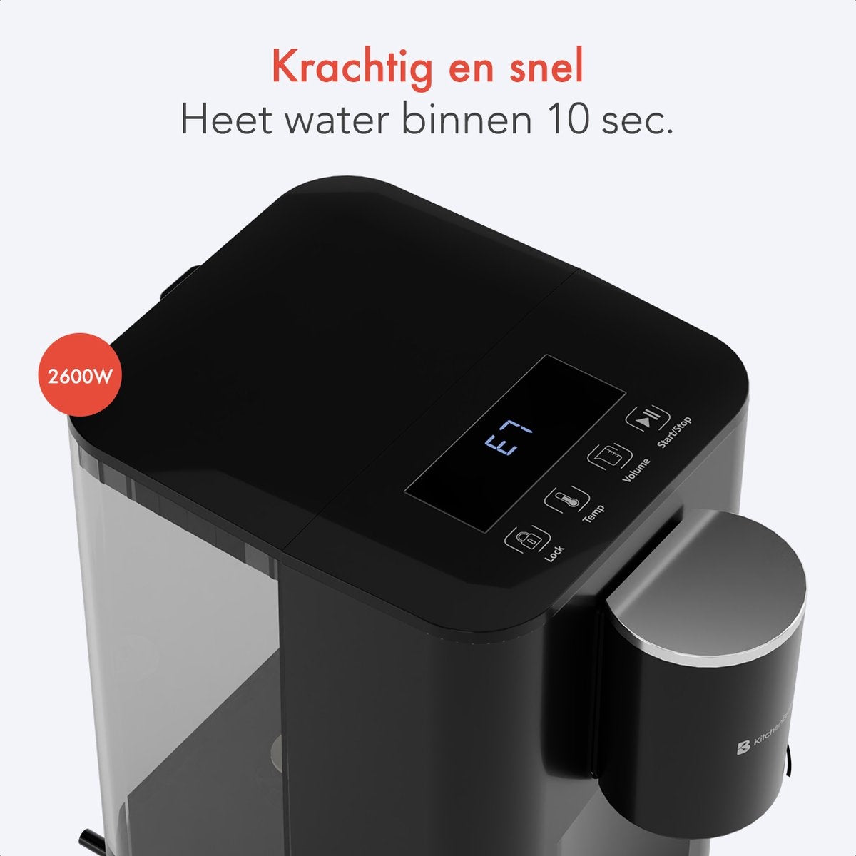 KitchenBrothers Heißwasserspender - 2.9L - Touch Display - Heißwasserhahn - 2600W - Schwarz
