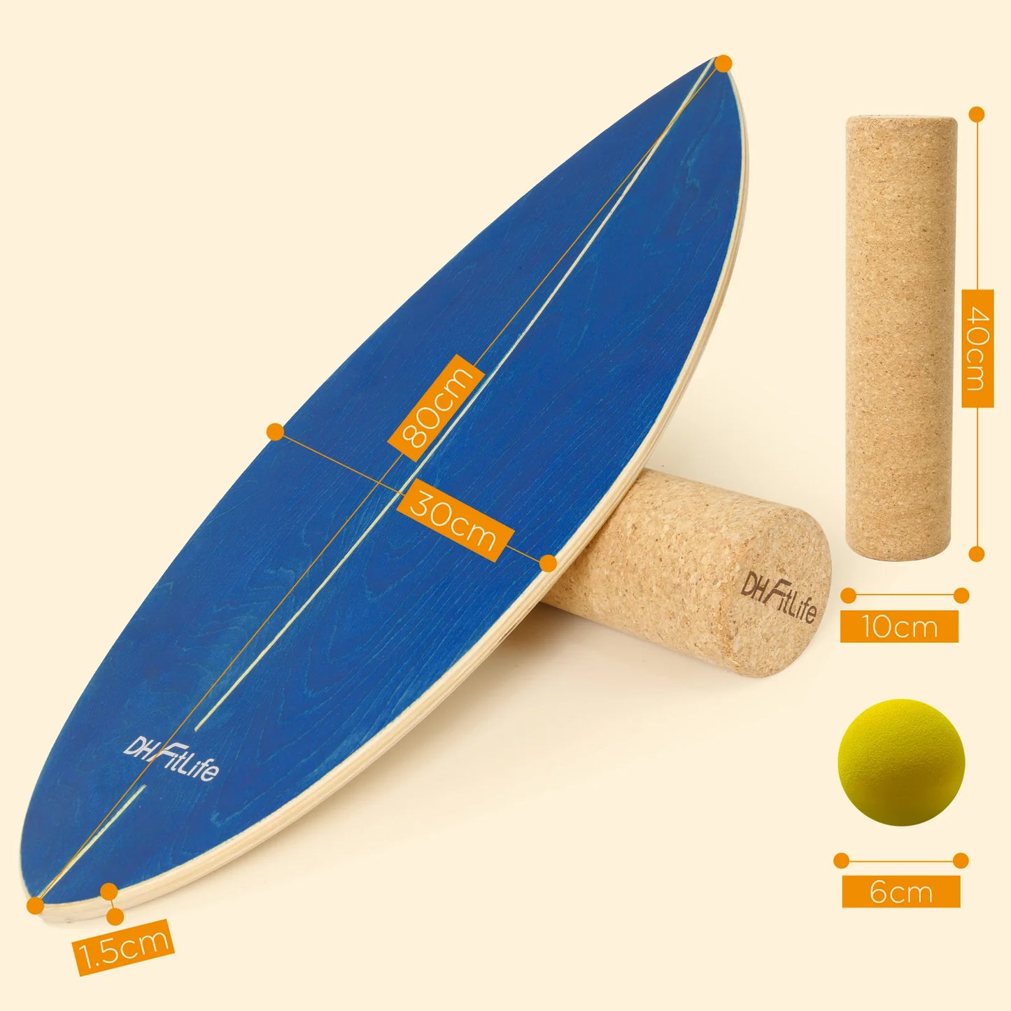 DH FitLife Surfin Balance Board aus echtem Holz – Indoor-Surfbrett mit Rocker-Form für Gleichgewicht und Koordination