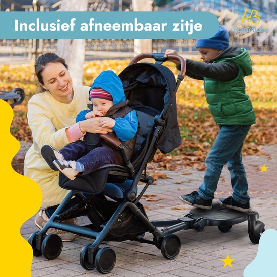 HeppieBabie Universal-Reitbrett - mit Sitz - für Kinderwagen oder Buggy - Buggy Board