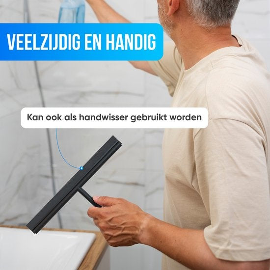 Avalo Bodenwischer mit Griff - Luxus Bodenwischer - Aluminium Wasserabzieher - Duschwischer - Badezimmer - Schwarz - 136x40 CM