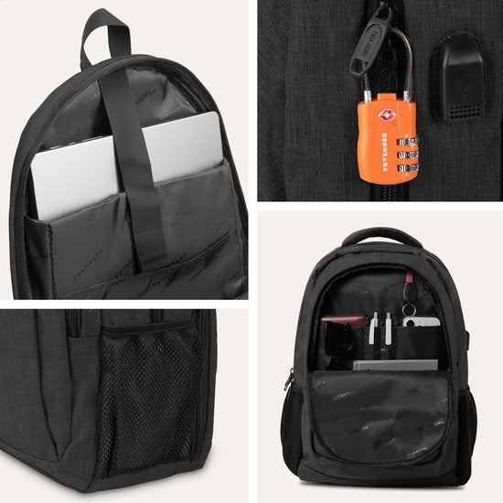 TRVLMORE Rucksack mit Lifetime - Rucksack mit 17 Zoll Laptopfach - Schultasche - Spritzwassergeschützt - Männer und Frauen - Jungen und Mädchen - 36L - Schwarz