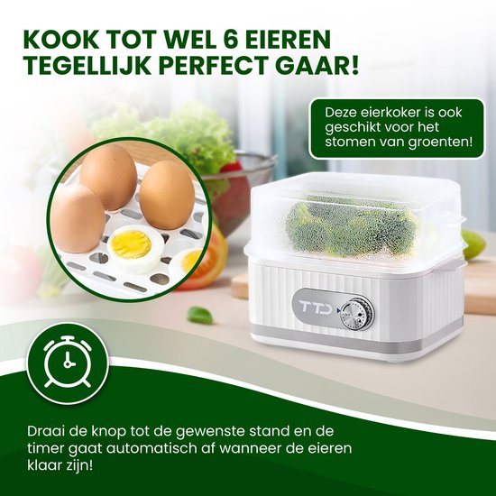 TTD® Smart Egg Boiler Electric mit Timer - Geeignet für 1 bis 6 Eier - hartgekocht, weichgekocht oder halbweich - Eieruhr - Eierkocher Electric - Inklusive Eierkocher und Messbecher
