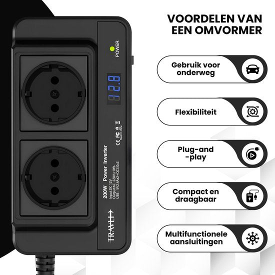 Travli Inverter 12v 230v - Autoladegerät - Tragbarer Wechselrichter - 2x 230V Steckdose - 4x 5V usb Ladeanschlüsse