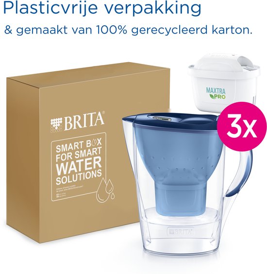 BRITA Wasserfilterkanne Marella Cool – 2,4 l – Blau – inkl. 3 MAXTRA PRO Pure Performance Wasserfilterkartuschen – Vorteilspackung