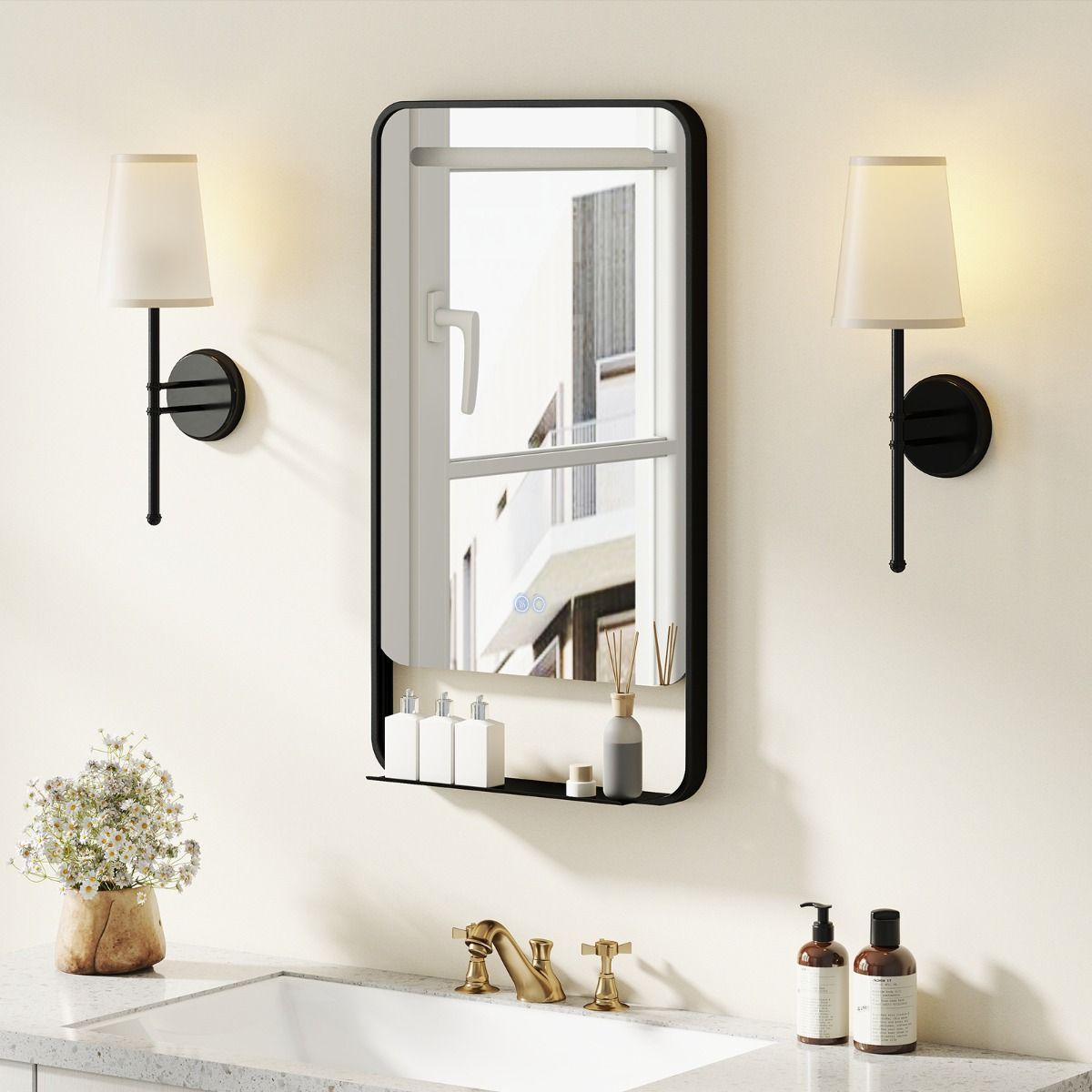 Coast LED-Badezimmerspiegel mit Ablage – Antibeschlagfunktion – einstellbare Farbtemperatur – schwarz – 88,5 x 50 cm