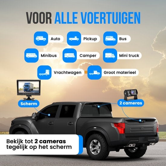 Strex Rückfahrkamera-Set - 2 Kameras - HD 1080P - 7" Bildschirm - 18LED Nachtsicht 15m - IP69 Wasserdicht - Schwarz