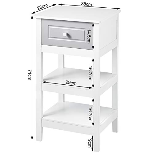 Woltu Nachttisch mit Schublade und 2 Ablagefächern MDF Weiß 38 x 28 x 71 cm 2er Set