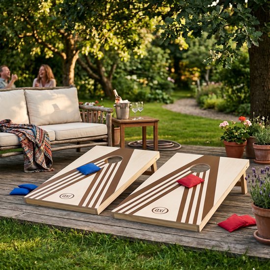 AXI Cornhole-Set Plus mit 2 Brettern (91 x 60 cm) – Kompaktes Beanbag-Wurfspiel für drinnen und draußen – Inklusive 8 Cornhole-Säckchen und Tragetasche – Cornhole-Brett aus Holz mit klappbaren Beinen – Gartenspiel für Kinder und Erwachsene