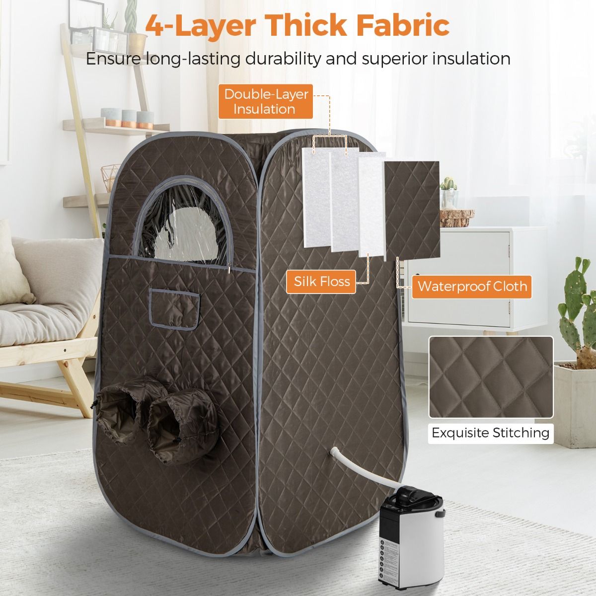 Coast tragbare Dampfsauna – Heimsauna für 1–2 Personen – 3-Liter-Dampferzeuger – Grau 89 x 89 x 149 cm