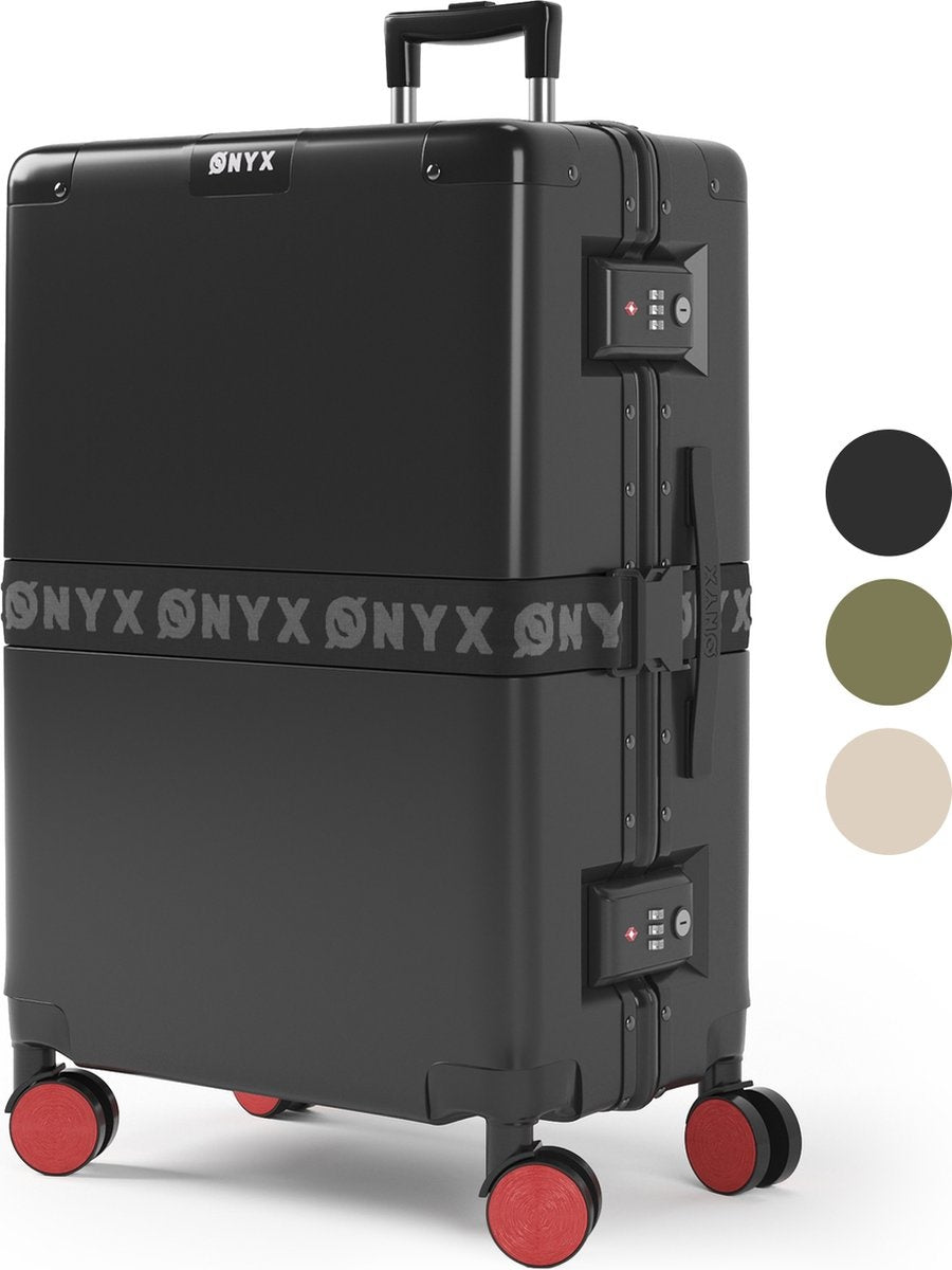 ONYXÂ® Check-in-Koffer 65L - TSA-Schloss - Spinner-Räder - leichter Trolley - Aluminium-Verschluss - Schwarz