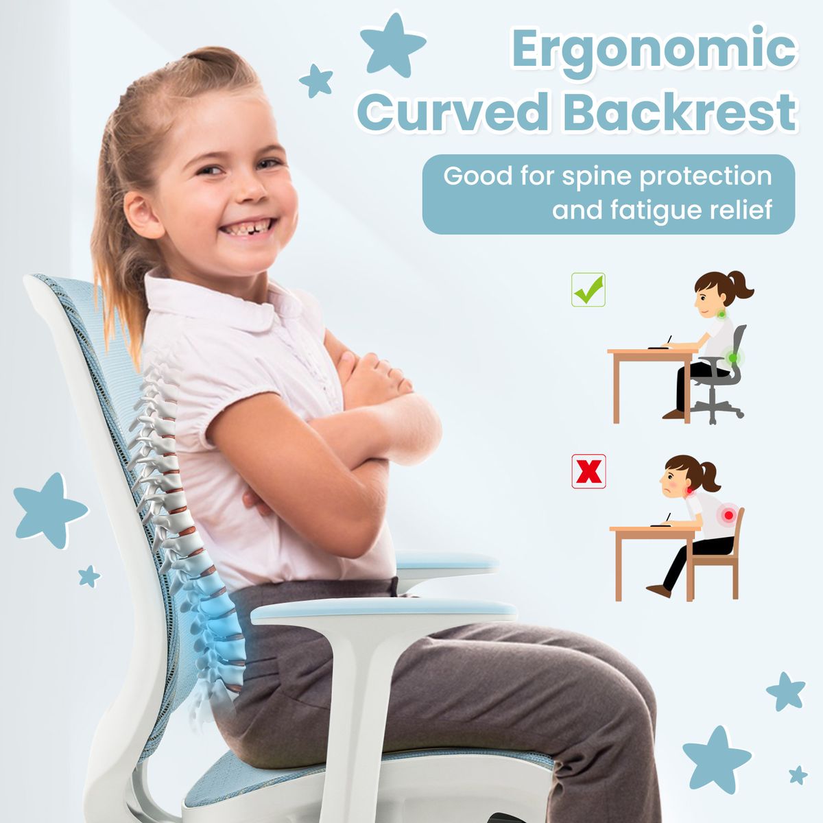 Coast Kinderdrehstuhl – höhenverstellbar – ergonomische Rückenlehne und Armlehnen – blau