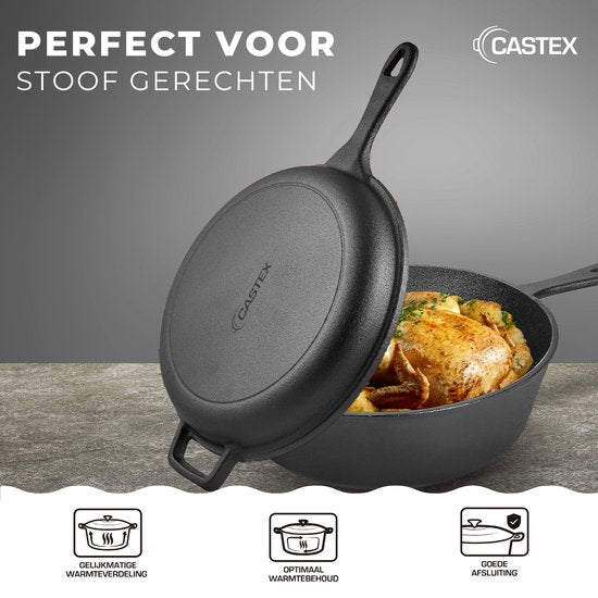 Castex Duocraft Gusseisen Pfanne - Kasserolle Induktion - Kasserollen - Eintopf Pfanne - Brot Pfanne Gusseisen - Simmer Pfanne