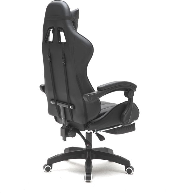 VDD Gaming - Spielstuhl - Gaming - Bürostuhl - Mit Nackenkissen & verstellbarem Rückenkissen - Mit Fußstütze -Silikon Spielstuhl - Drehstuhl - Schwarz
