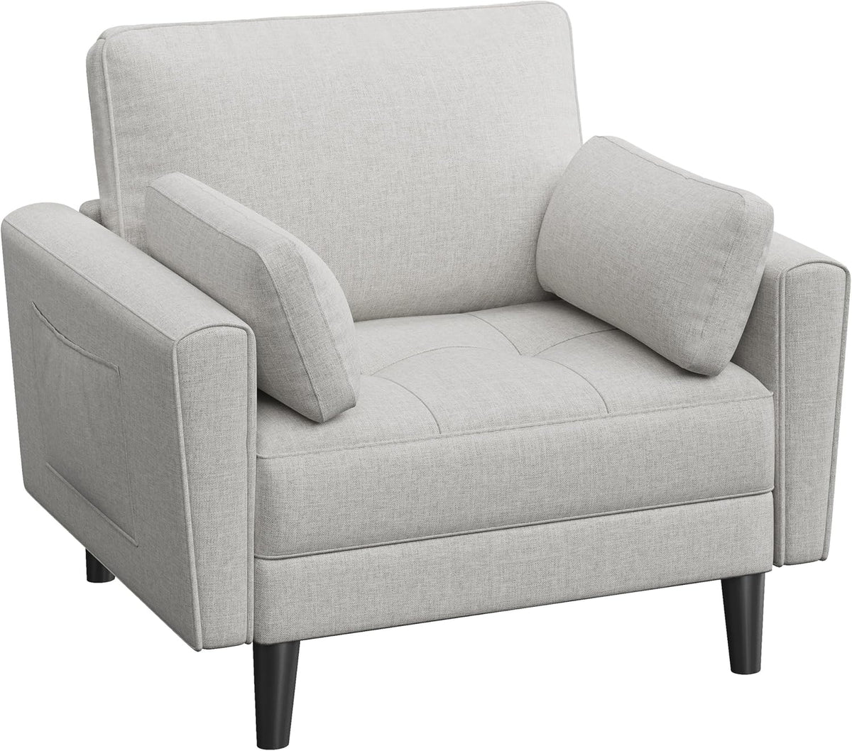 Yaheetech Loveseat-Sofa aus Leinen – Graubeige – 102,5 x 75 x 85,5 cm – Mit 2 Kissen und Seitentaschen