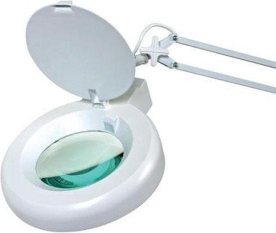 Velleman Lupenlampe mit Klemme, Schwenkarm, Ein/Aus-Schalter, Energiesparlampe (22 W), Vergrößerung 2,25x, für Kinder, Erwachsene, Senioren, Lesen, Diamantmalerei, Hobby, Arbeit, weiß