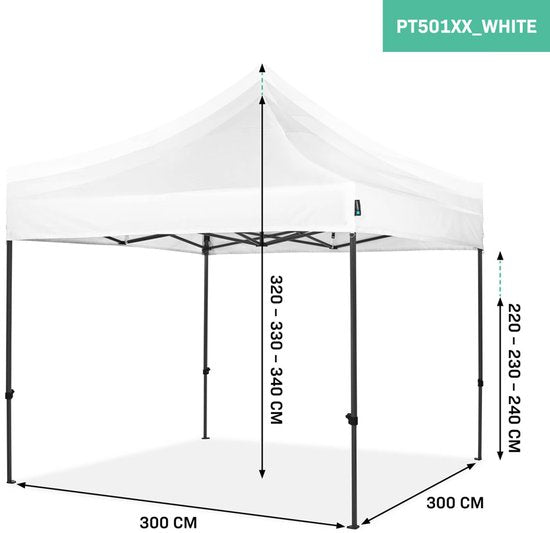 VONROC Partyzelt - 3x3 m - Premium easy-up Partyzelt - Modulares Design - Faltbar - Wasserdicht - Stahlrahmen - 50+ UV Schutz - Inklusive Aufbewahrungstasche - Weiß