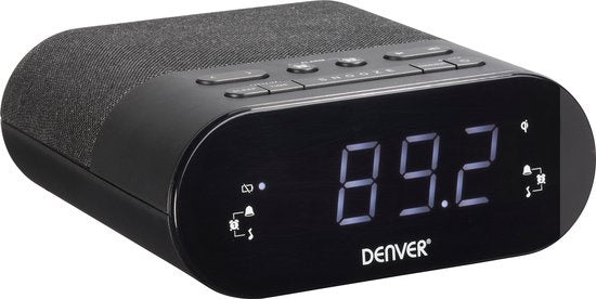 Denver Radiowecker mit drahtlosem Ladegerät - Digitaler Wecker - FM-Radio - Doppelalarm - Dimmer - CRQ107 - Schwarz