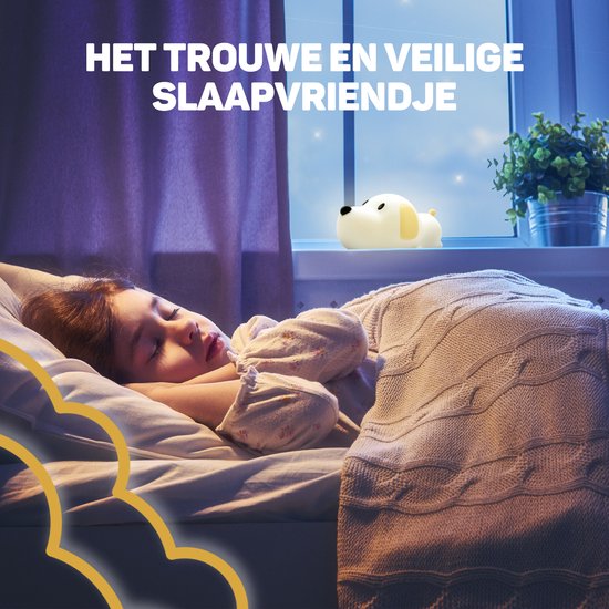 Vulpes Goods® Kinder-Nachtlicht - LED-Licht & 8 Farben - Babyzimmer-Nachtlicht - Welpe - USB wiederaufladbar - Dimmer - Timer - Kabellos - Kinderfreundlich