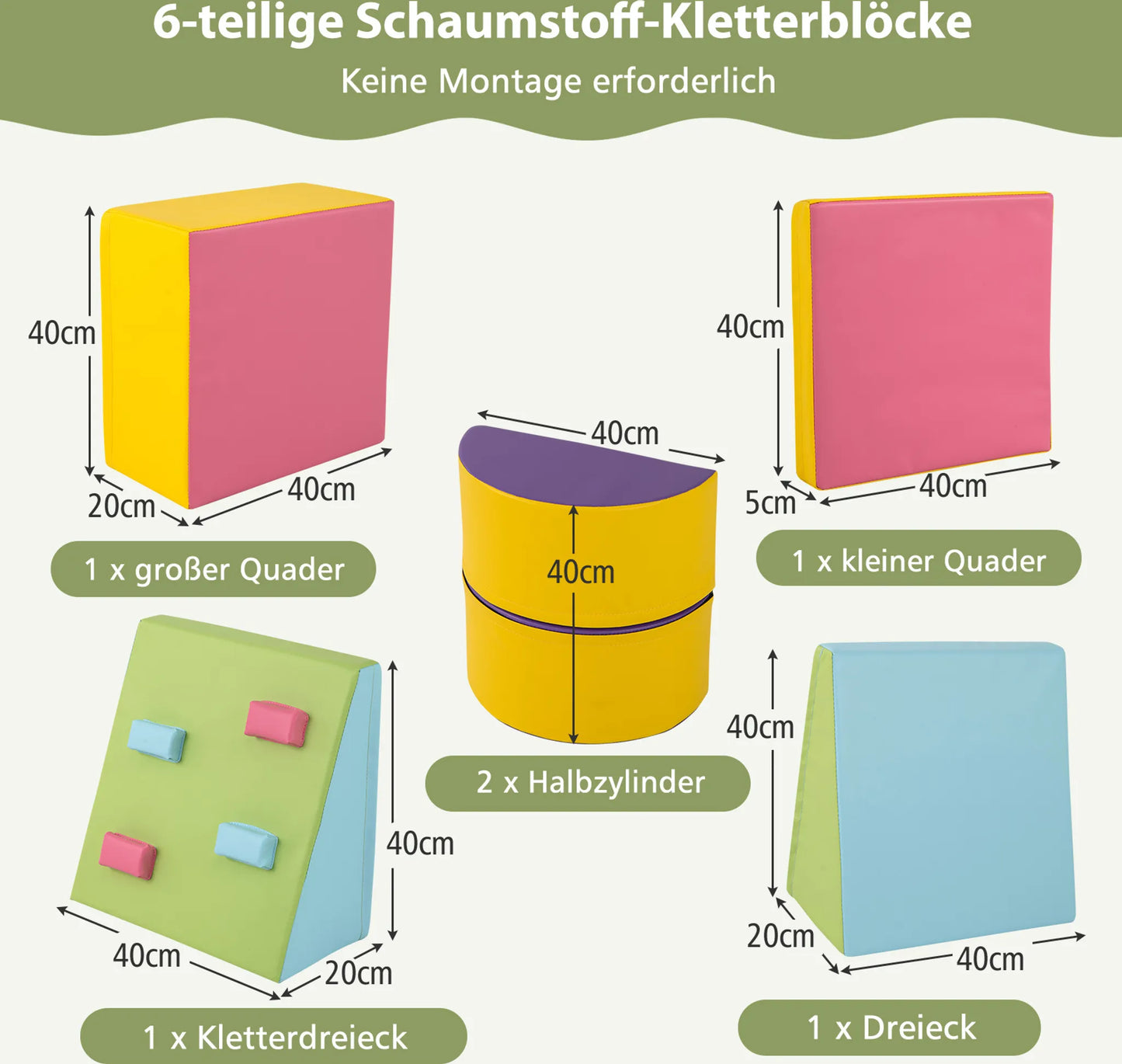Coast Kletterblöcke aus Schaumstoff, Activity Play Set – Mit Klettverschlüssen und sorgfältigen Nähten sowie leicht zu greifenden Kletterblöcken – Für Spielzimmer und Kindertagesstätten – Buntes Leder und EPE-Schaumstoff