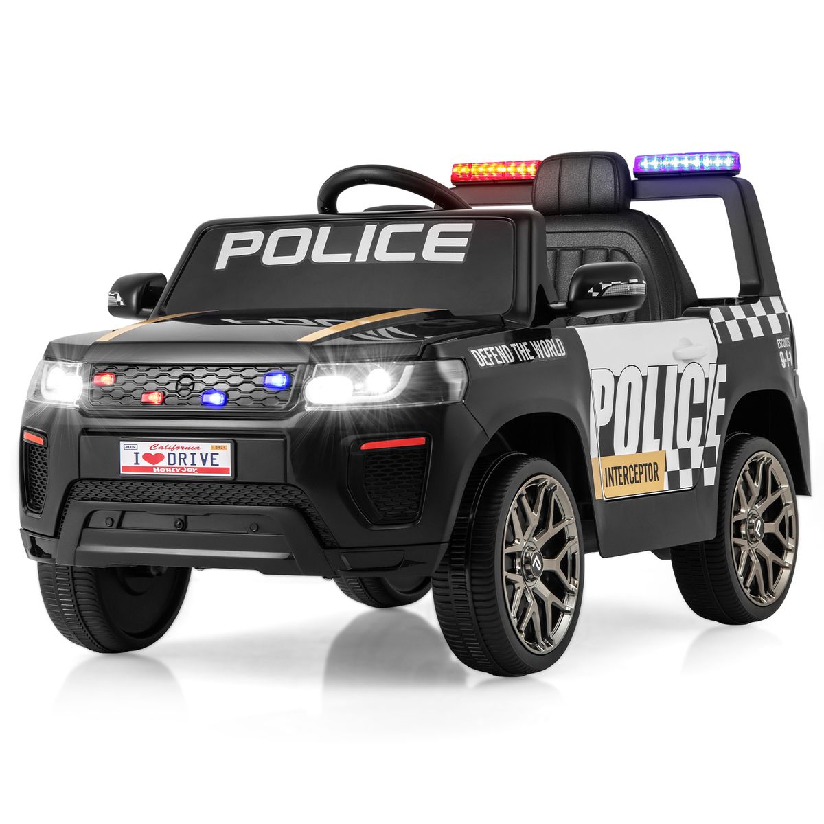 Coast Elektrisches Kinderpolizeiauto – mit Fernbedienung – Sirene und LED-Beleuchtung – schwarz