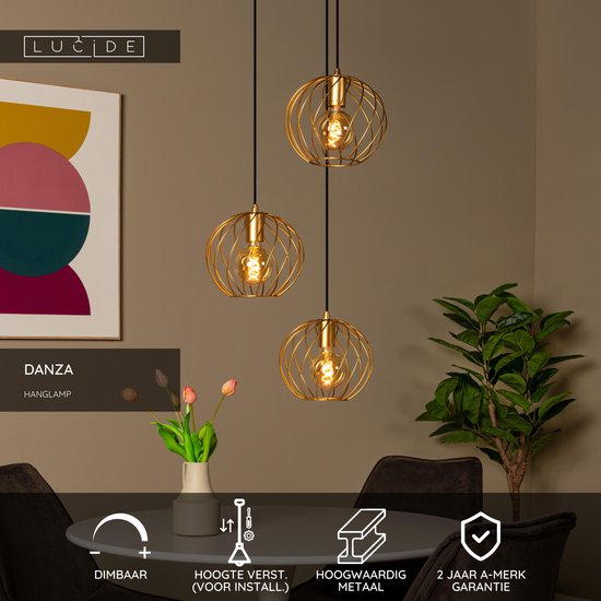 Lucide DANZA – Hängeleuchte – Ø 50 cm – 3xE27 – Mattgold / Messing