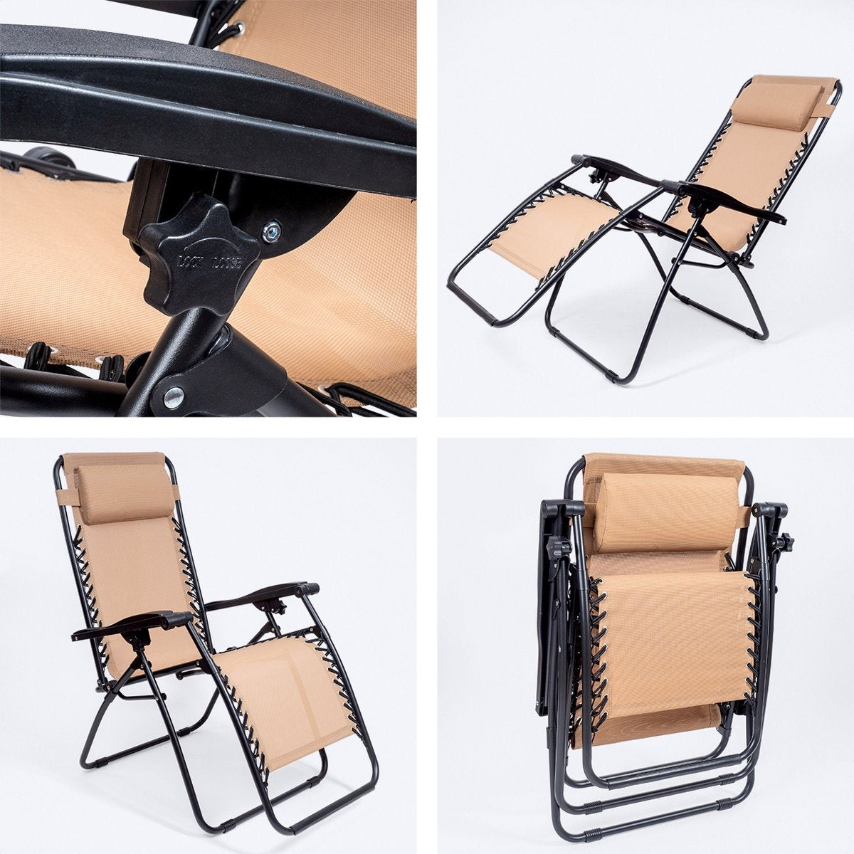 LifeGoods Faltbare Gartenstühle - 2 Stück - 30Â°-90Â° Verstellbar - Metall - Beige
