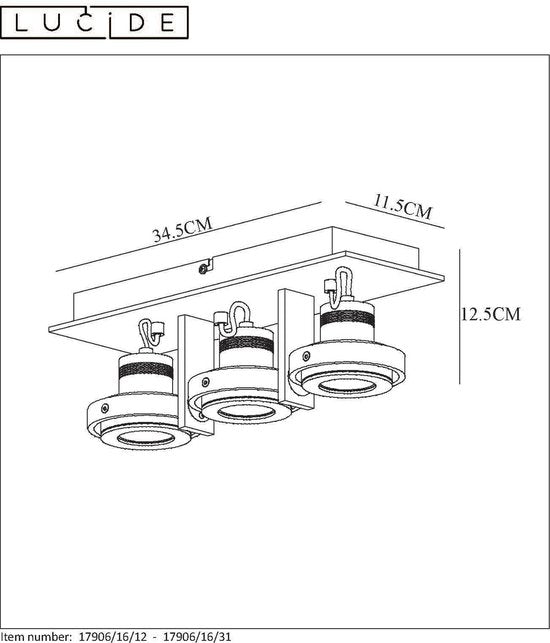 Lucide LANDA Deckenstrahler – LED, dimmbar bis warm – GU10 – 3×5 W, 3000 K/2200 K – Mattchrom