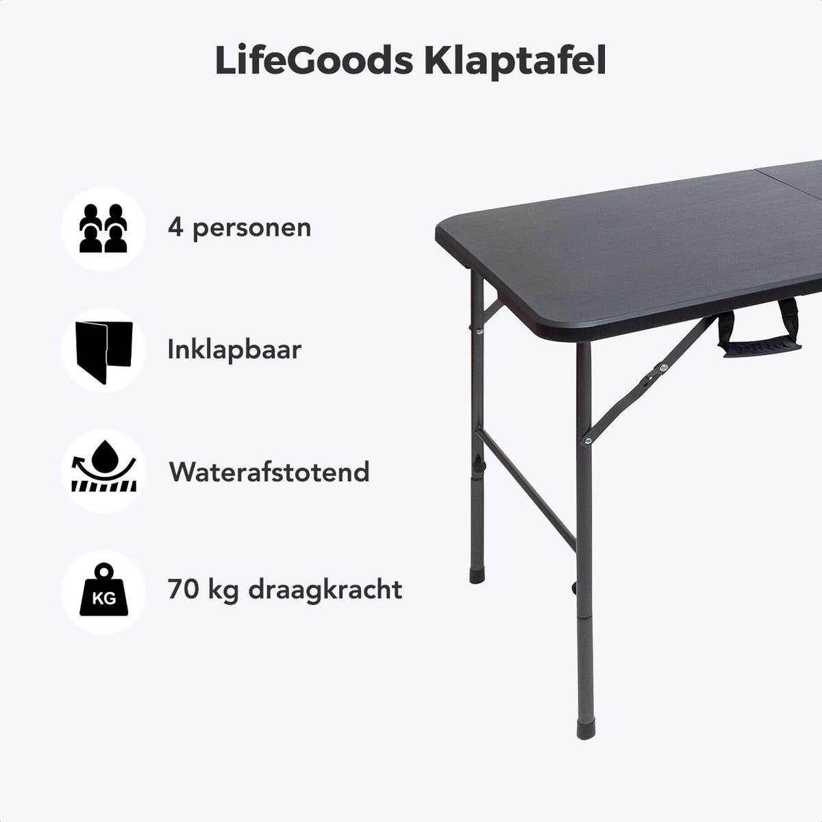 LifeGoods Zusammenklappbarer Tisch - 60x120cm - Campingtisch - Wetterfest - Klapptisch - Schwarz
