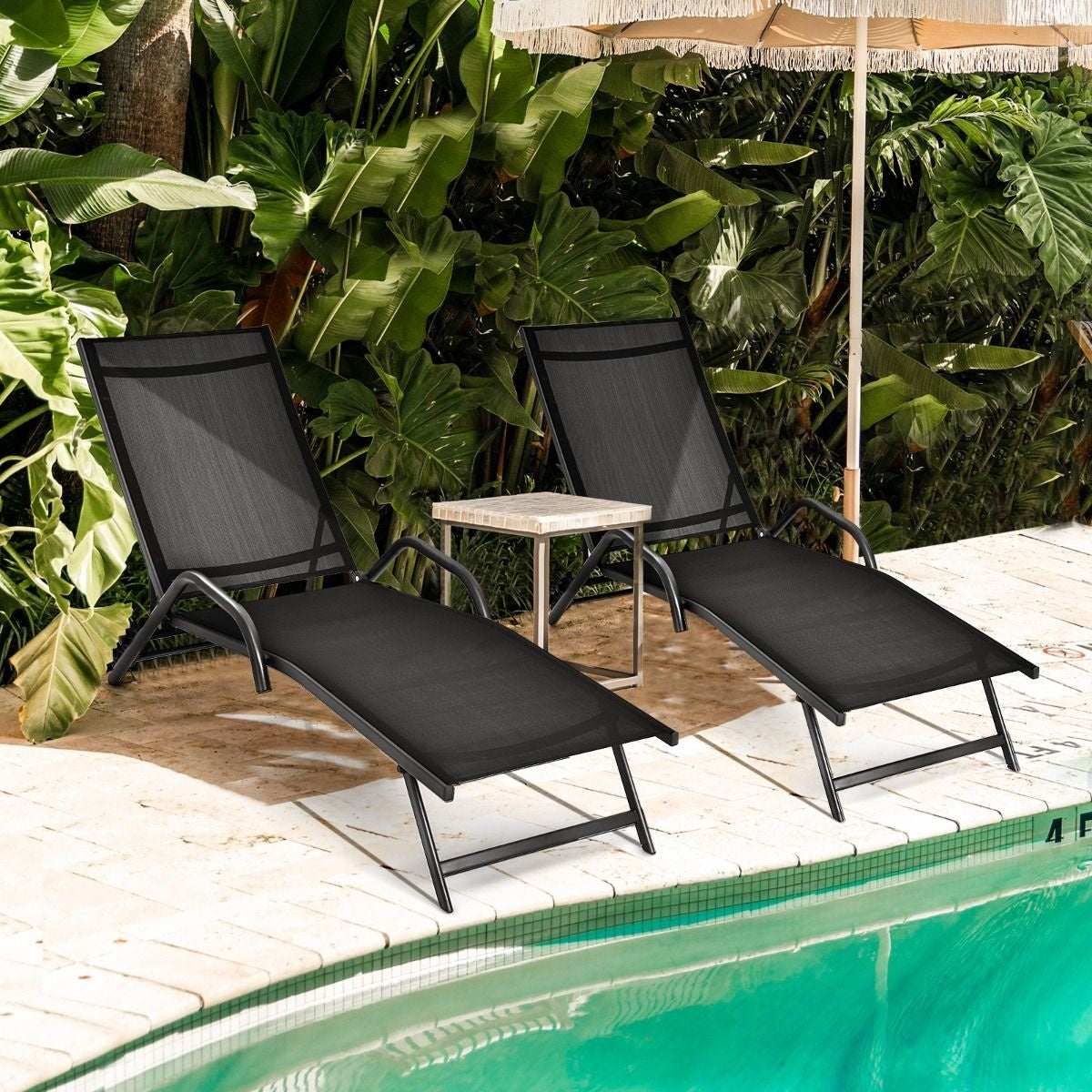 Coast 2 Set aus 5 verstellbaren Terrassenstühlen mit atmungsaktivem Stuhl für draußen schwarz