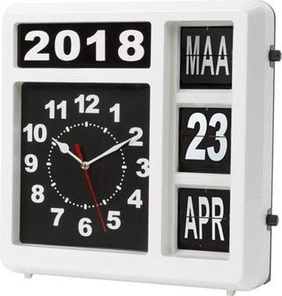 Perel Flipchart Wanduhr mit Kalender - 31 x 31 cm - niederländisch