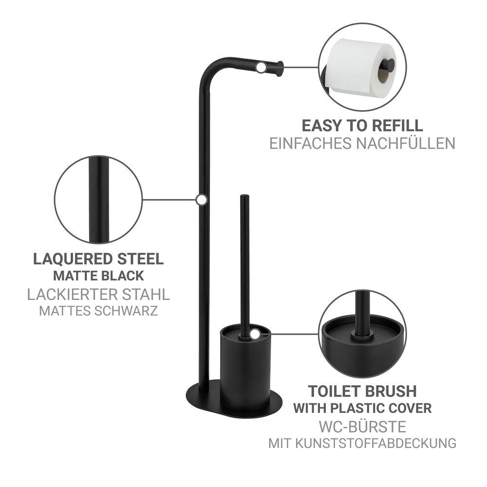WENKO Levante WC-Set Schwarz – Standmodell – Edelstahl – 23 x 63 x 17 cm