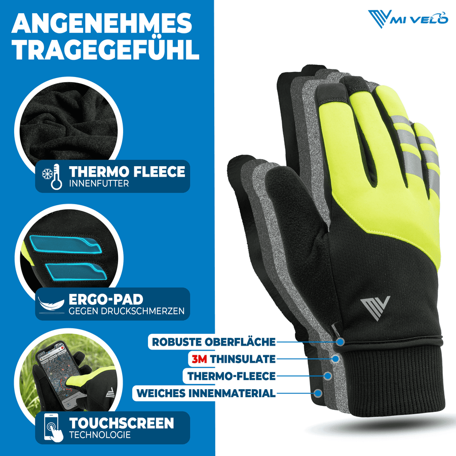 MIVELO THERMO-FIT Winterhandschuhe - Thermofleece & 3M Thinsulate - Gelb - Unisex - Größe L
