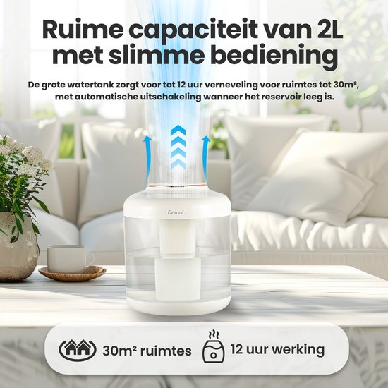 Luftbefeuchter - 1.5L - Luftbefeuchter - Kabellos & Wiederaufladbar - Aroma Diffusoren - Flüsterleise - Weiß - von Saaf