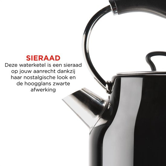 Bourgini Nostalgischer Wasserkocher Deluxe - Schwarz - Retro Design - 1.7L