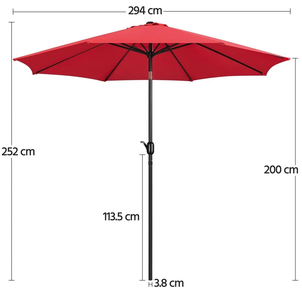 Yaheetech Sonnenschirm Ø 300 cm – Rot – Neigbarer Gartenschirm mit Schwenkmechanismus und UV50+-Schutz