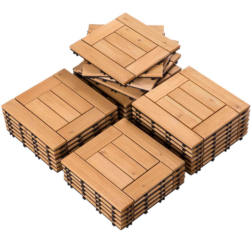 Yaheetech Terrassenfliesen aus Holz, 27er-Set – Kiefernholz – 30,5 x 30,5 cm – Klicksystem – Rutschfest – Für den Innen- und Außenbereich