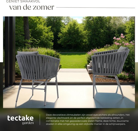 tectake - Gartenstuhl, 2er-Set, Metall-Outdoor-Stuhl, Terrassenstuhl mit Armlehnen, Loungesessel, Gartensessel, Gartenmöbel, Balkonmöbel, Gartenset Lounge, wasserabweisende Polster, verstellbare Beine
