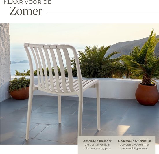 tectake® 2er Set Gartenstühle Alcudia - Taupe - Kunststoffstühle - Stapelbar - Stühle für Garten, Terrasse oder Balkon - Wetterfest und UV-beständig - Belastbarkeit 120kg pro Gartenstuhl