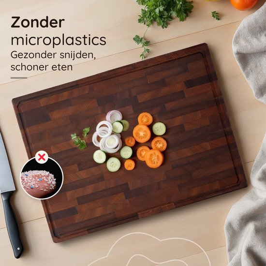 Deleca Nussbaum Kupferholz Schneidebrett - Doppelseitig mit Saftrinne / Griffe - Großes und dickes Schneidebrett - Für Küche, Langlebige Schneidebretter, Servierbrett, Käsebrett, Getränkebrett, Tapasbrett - Nussbaumholz - Ohne Kunststoff - 51x38x3,8 cm