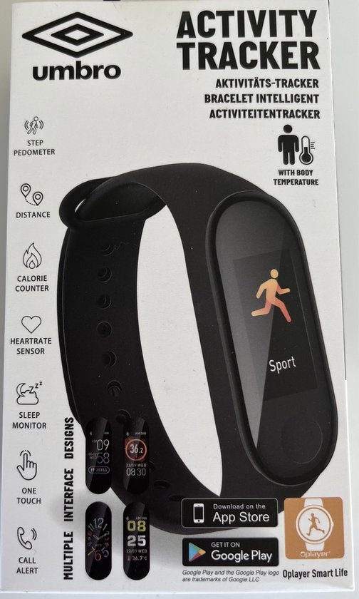 Umbro Smartwatch - Activity Tracker Bluetooth - Sportuhr mit Schrittzähler und Thermometer - Schwarz