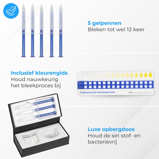 Nuvance - Zahnweiß-Kit - 5 Spritzen ohne Peroxid (0%) - Zahnaufheller - Zahnweiß-Kit - Weiße Zähne