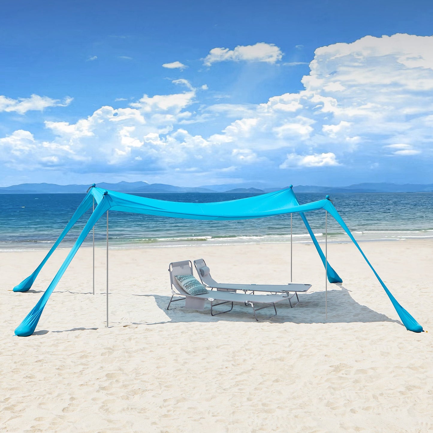 SoBuy Strandzelt 400x400x200 cm Türkis - Lycra Polyester Anti-UV UPF 30 - Tragbare Strandüberdachung mit Tragetasche
