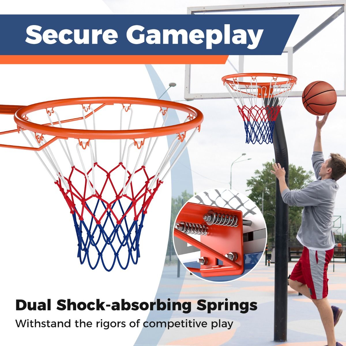 Coast Basketballkorb Ø 45 cm, orange – wetterfestes Netz – für Wand, Tür und Basketballmast